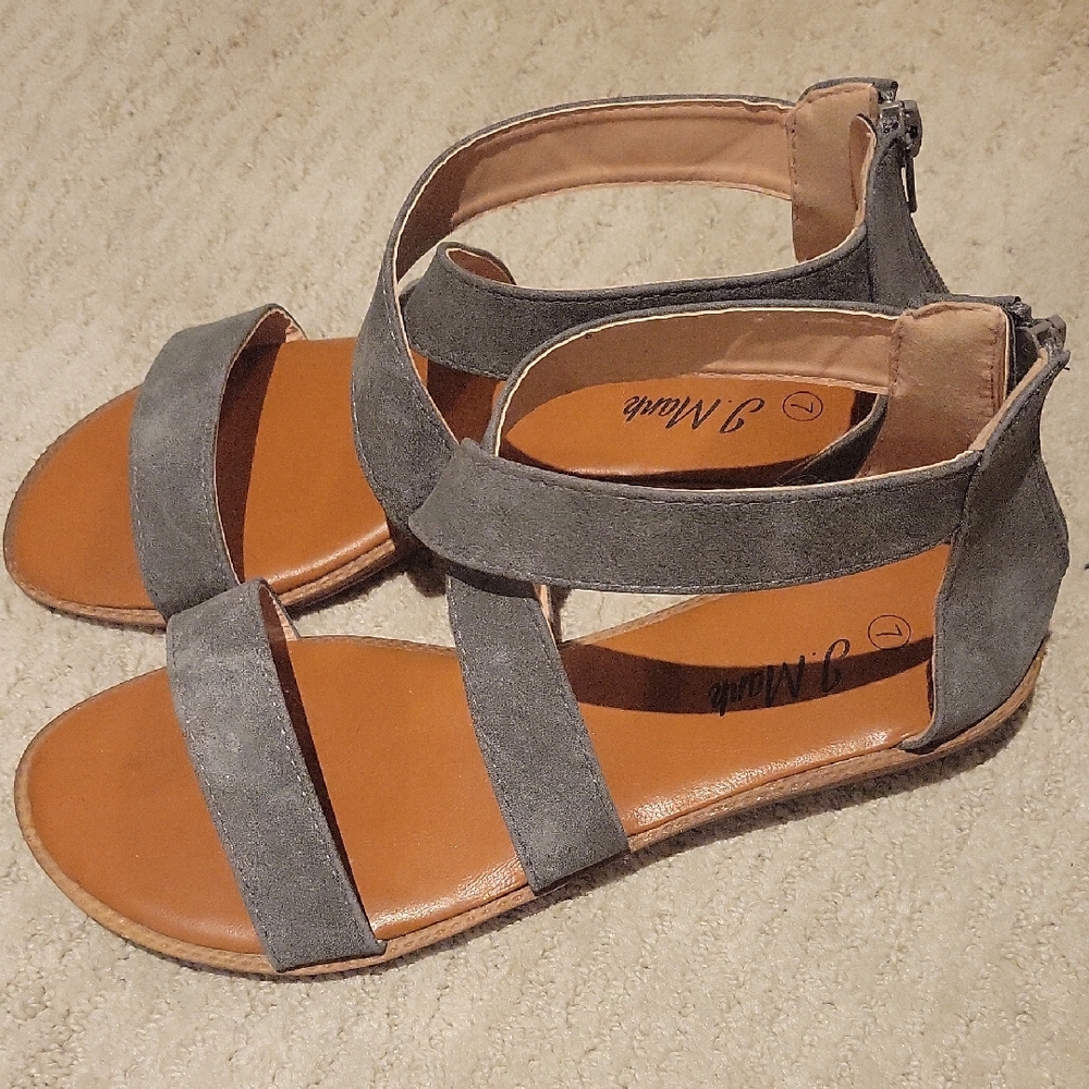 Gray Suede Strappy Back-Zip Sandals by